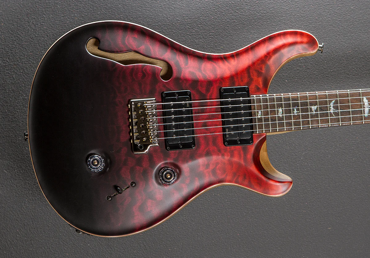 Custom 24 Semi-Hollow Wood Library Limited - Fire Red to Gray Black Fade w/Korina